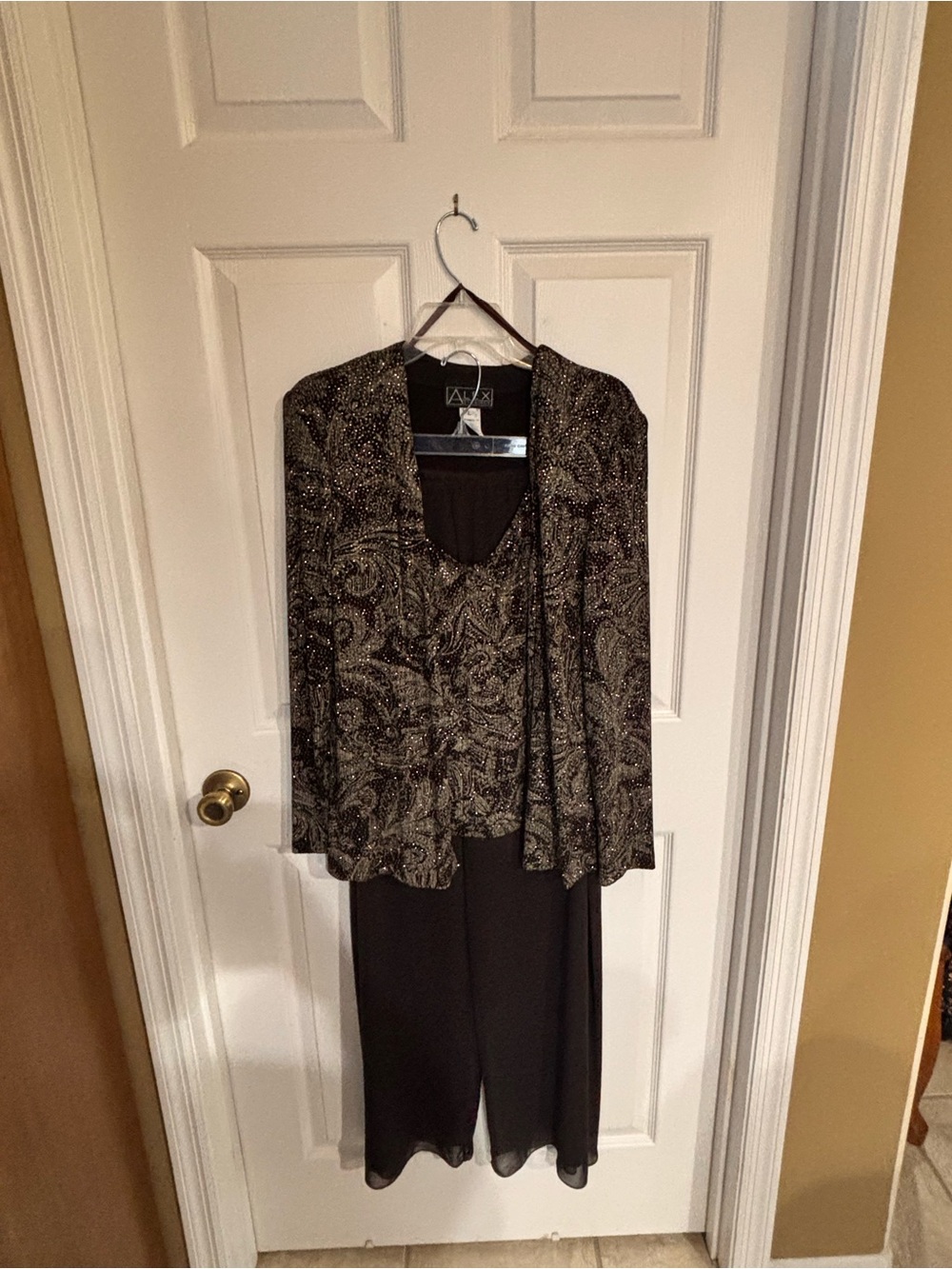 Alex Evenings Black Jumpsuit with Metallic Paisley Jacket